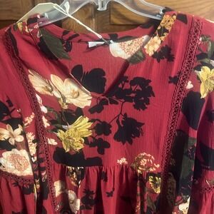 NWT Jodifl Los Angels Long Peasant  Blouse Floral Black Gold Burgundy Size Small
